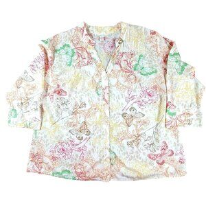 Womens Blouse Pastel Lightweight 3/4 Sleeves Floral Butterfly size 14  JH1483